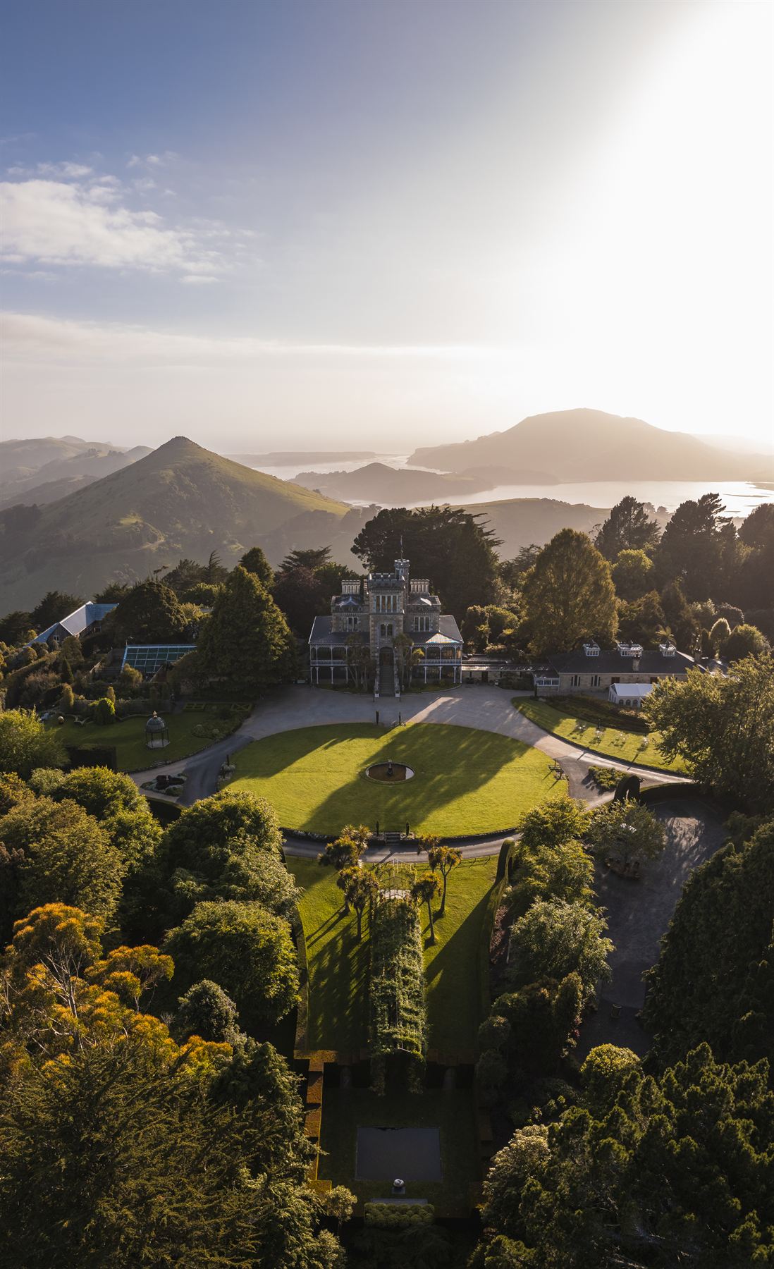 A summer morning over the castle grounds, looking down the peninsula