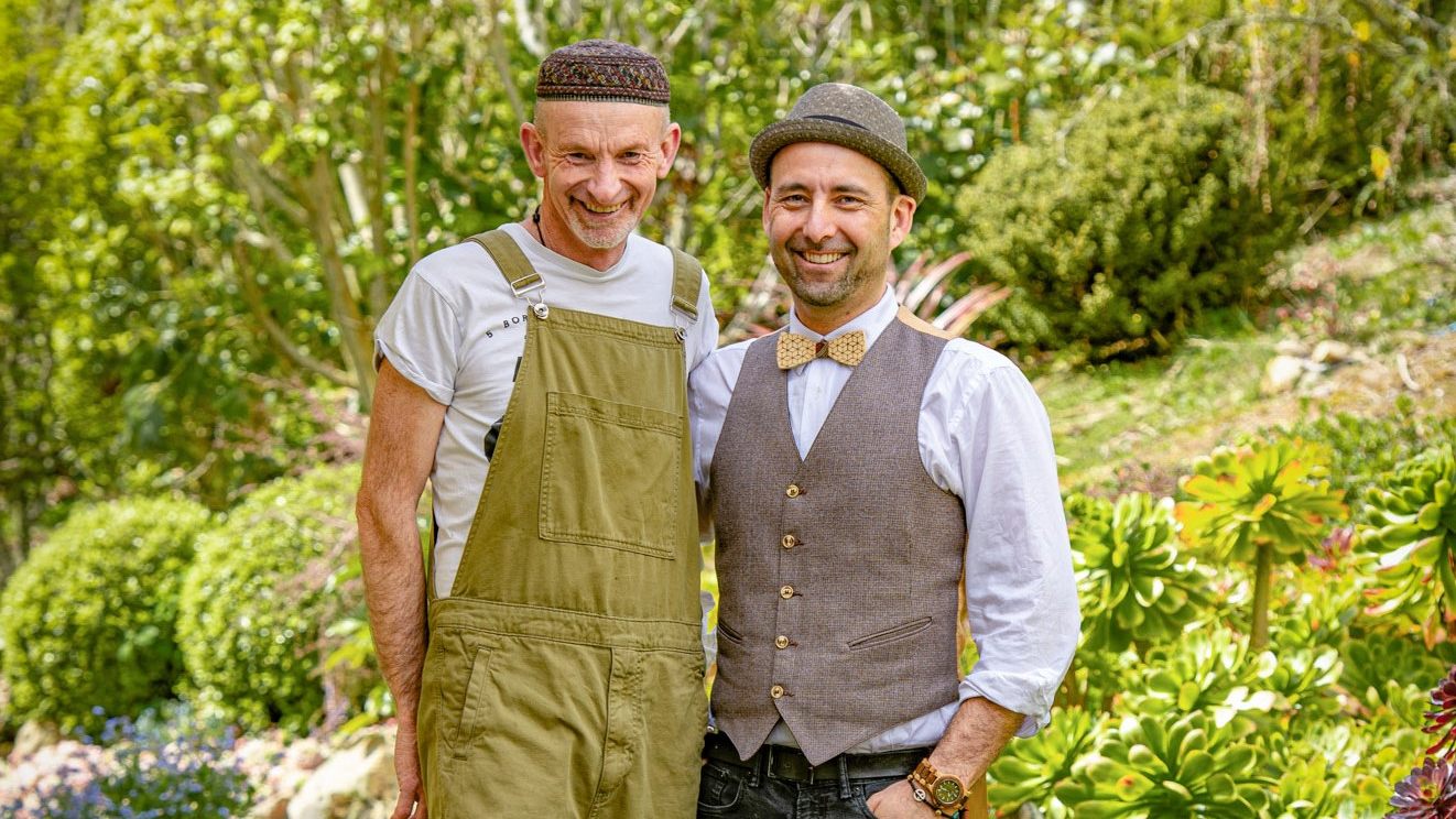 Clinton Chambers and Rodney McDonald in their Waitati garden